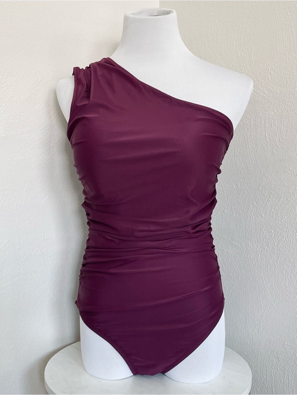 NWOT J. Crew Plum Ruched One-Shoulder One-Piece Swimsuit Size 12